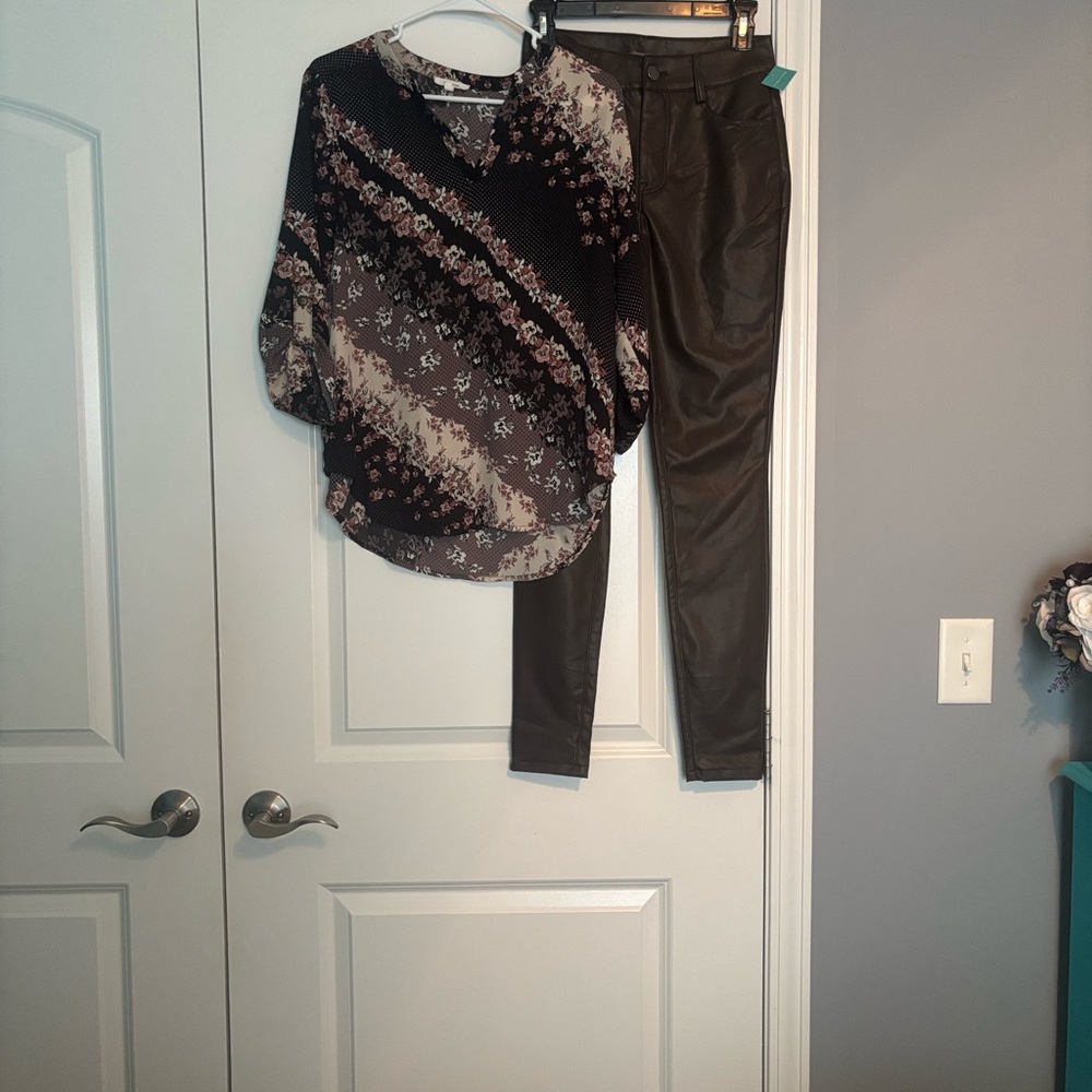 Maurices Floral Black and Purple Blouse